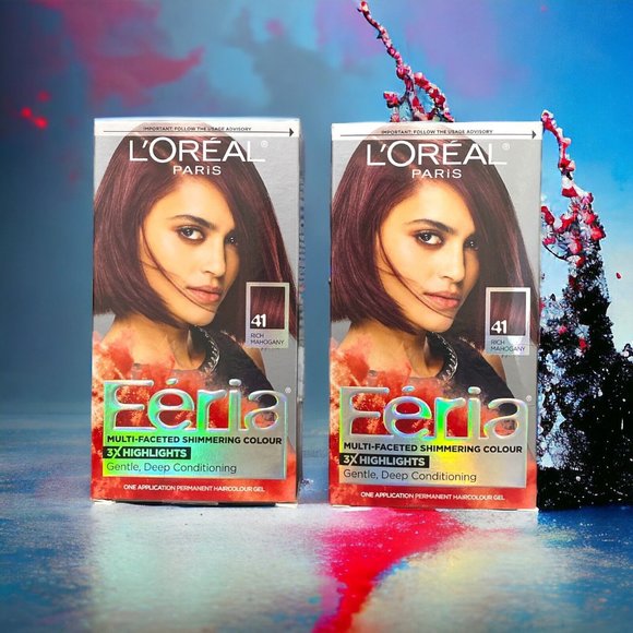 L'Oreal Paris Feria 41 Rich Mahogany Multi-Faceted Shimmering Hair Color 2pk - Picture 1 of 6